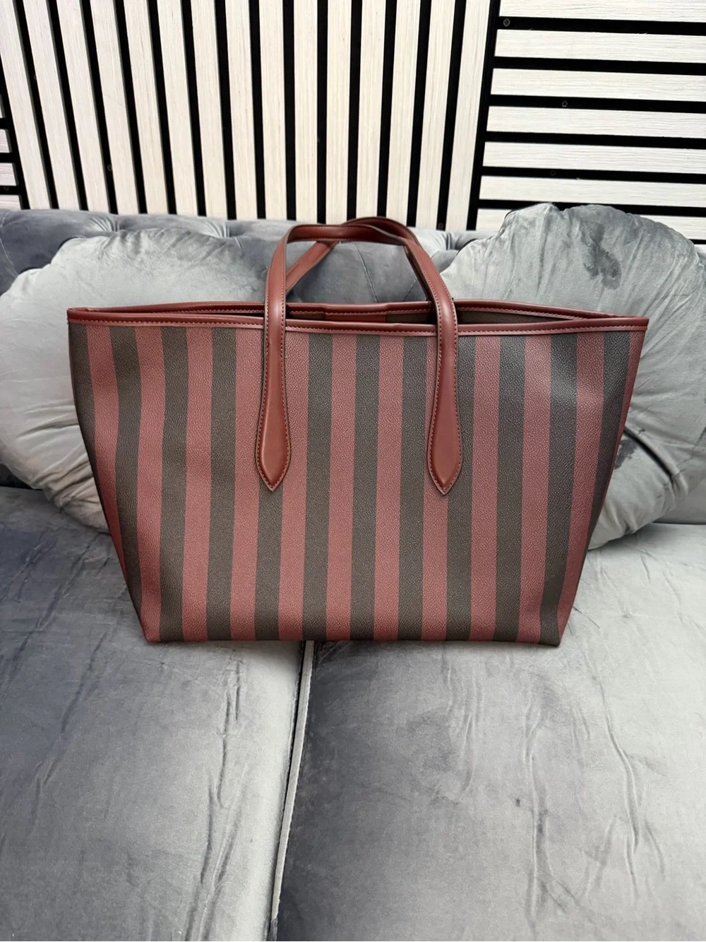 Striped Brown Tote Bag - Classic Everyday Carry